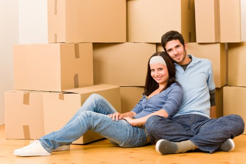 Household furniture being transported by removal van