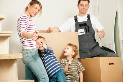 Packed moving boxes and furniture prepared for a local move